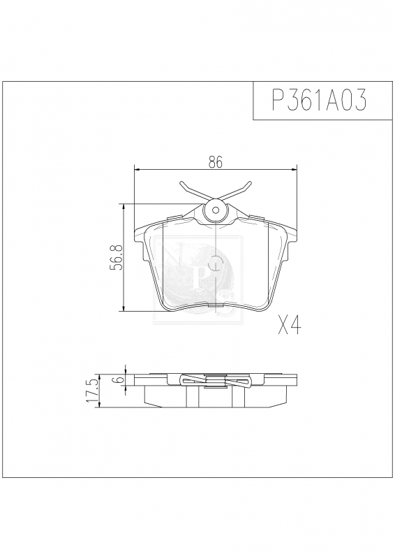 Jeu de 4 plaquettes de frein à disque NPS P361A03