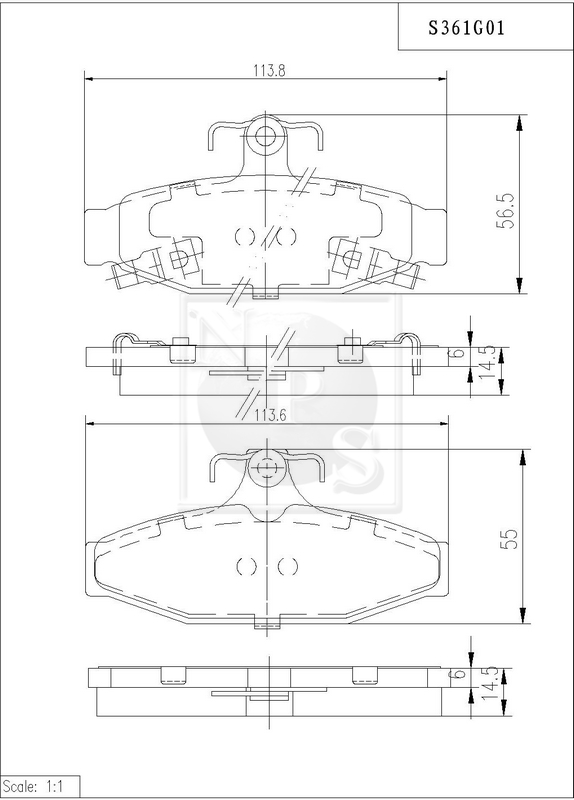 Jeu de 4 plaquettes de frein à disque NPS S361G01
