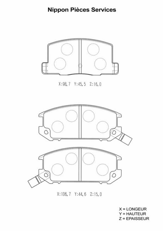 Jeu de 4 plaquettes de frein à disque NPS T361A04