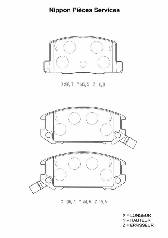 Jeu de 4 plaquettes de frein à disque NPS T361A09