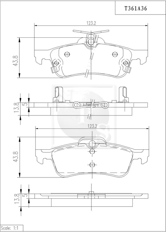 Jeu de 4 plaquettes de frein à disque NPS T361A36