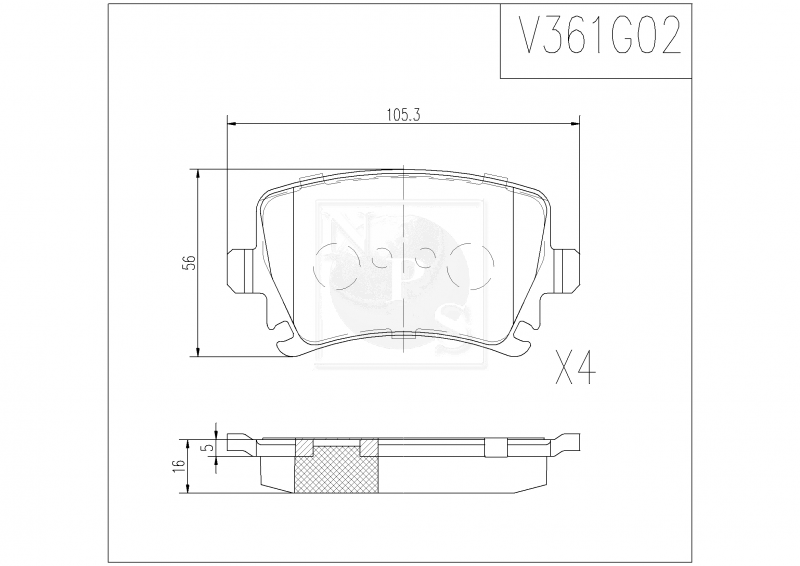 Jeu de 4 plaquettes de frein à disque NPS V361G02